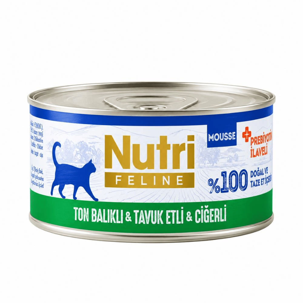 Nutri Feline Ton Balıklı, Tavuk Etli ve Ciğerli Prebiyotikli Yetişkin Kedi Konservesi 70 grNutri Feline