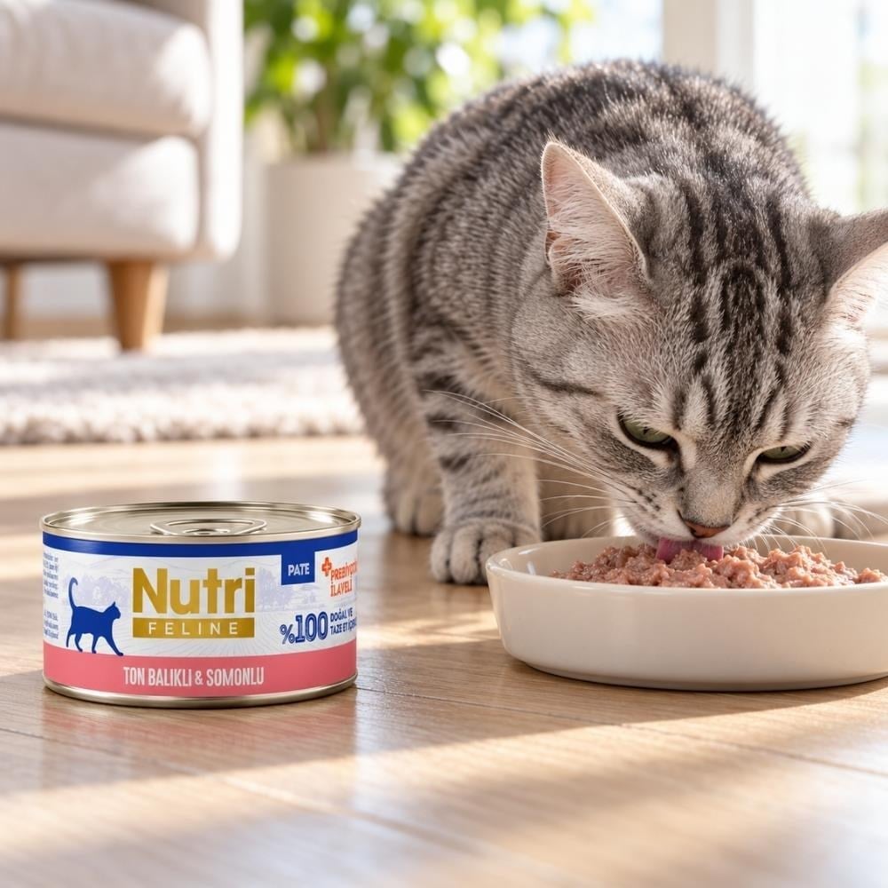 Nutri Feline Ton Balıklı ve Somonlu Tahılsız Prebiyotikli Ezme Yetişkin Konserve Kedi Maması 70 grNutri Feline