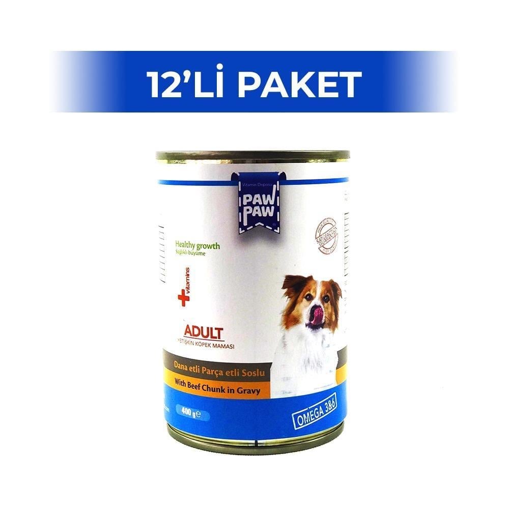 Paw Paw Dana Etli Parça Etli Soslu Yetişkin Köpek Konservesi 400 gr 12 AdetPaw Paw