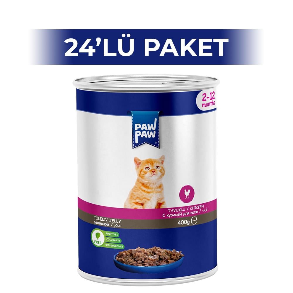 Paw Paw Jelly Tavuklu Yavru Kedi Konserve Maması 400 gr 24 AdetPaw Paw