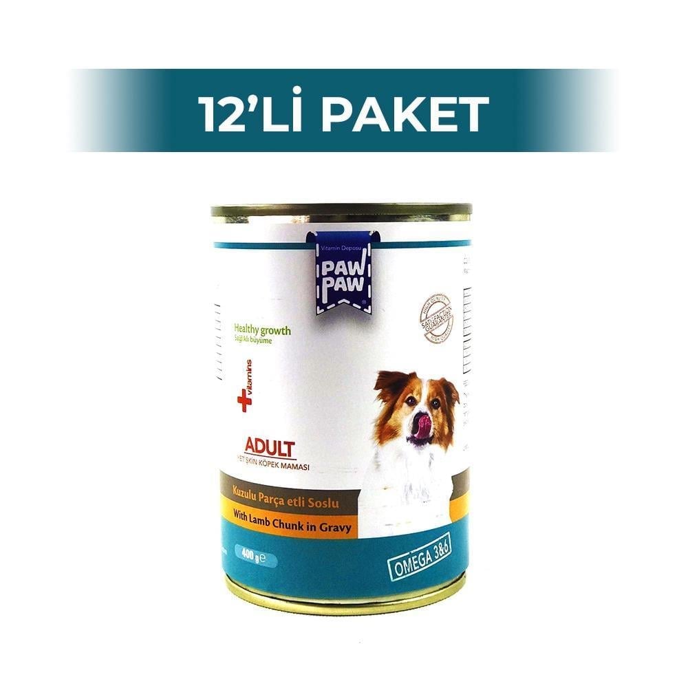 Paw Paw Kuzulu Parça Etli Soslu Yetişkin Köpek Konservesi 400 gr 12 AdetPaw Paw
