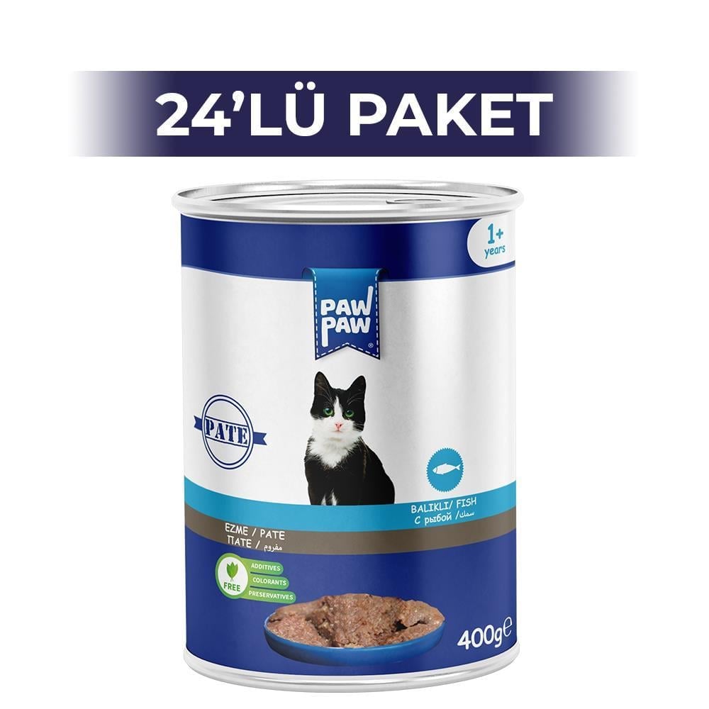 Paw Paw Pate Balıklı Yetişkin Kedi Konserve Maması 400 gr 24 AdetPaw Paw