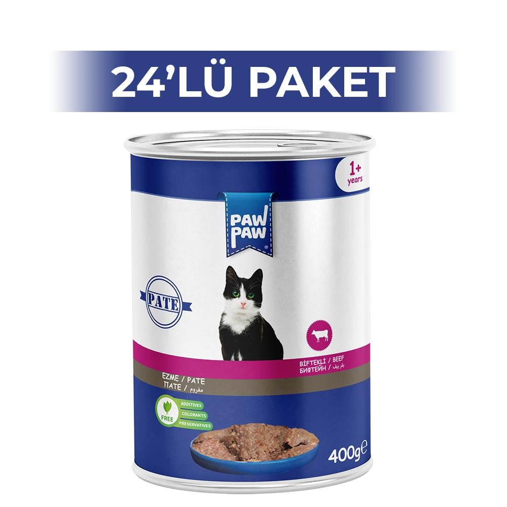 Paw Paw Pate Biftekli Yetişkin Kedi Konservesi 400 gr 24 AdetPaw Paw