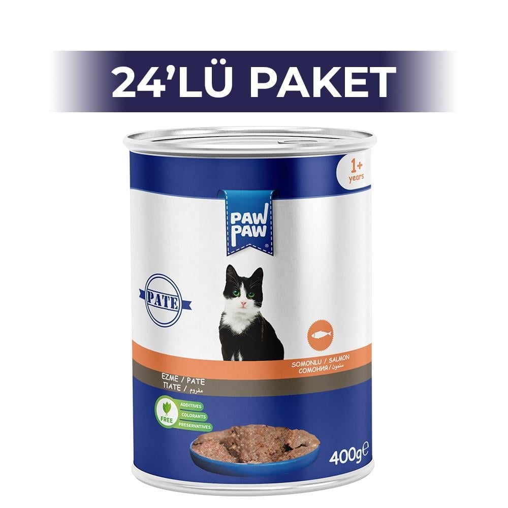 Paw Paw Pate Somonlu Yetişkin Kedi Konserve Maması 400 gr 24 AdetPaw Paw