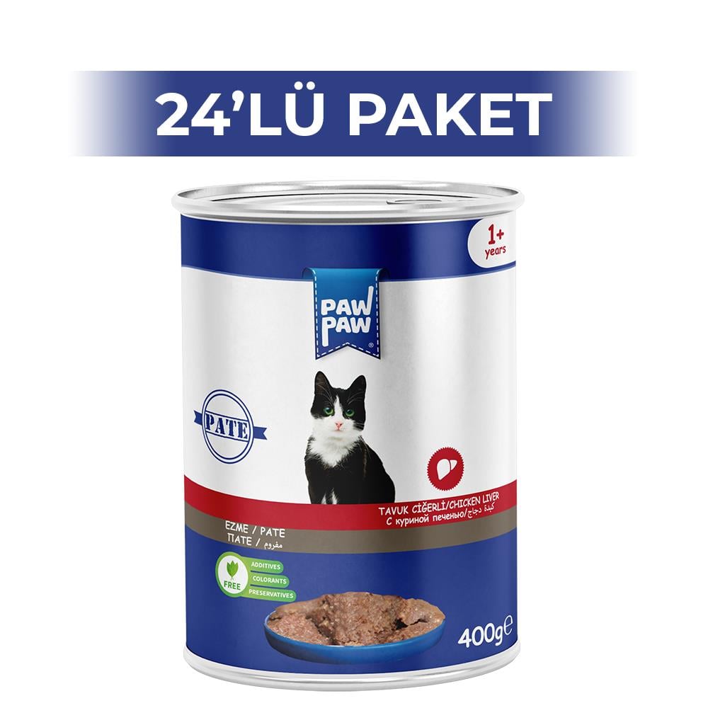 Paw Paw Pate Tavuklu Ciğerli Yetişkin Kedi Konservesi 400 gr 24 AdetPaw Paw