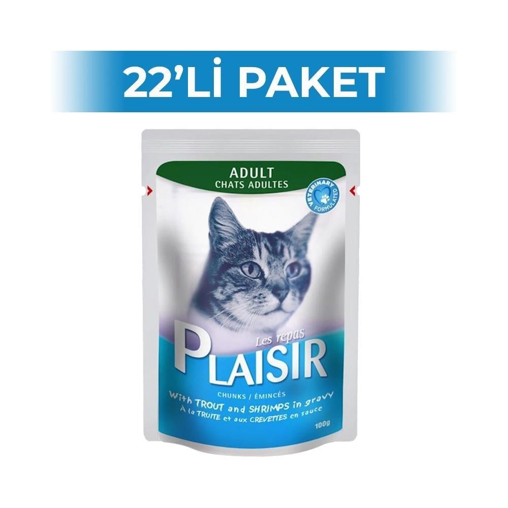 Plaisir Alabalıklı ve Karidesli Pouch Yaş Kedi Maması 100 gr x 22 AdetPlaisir