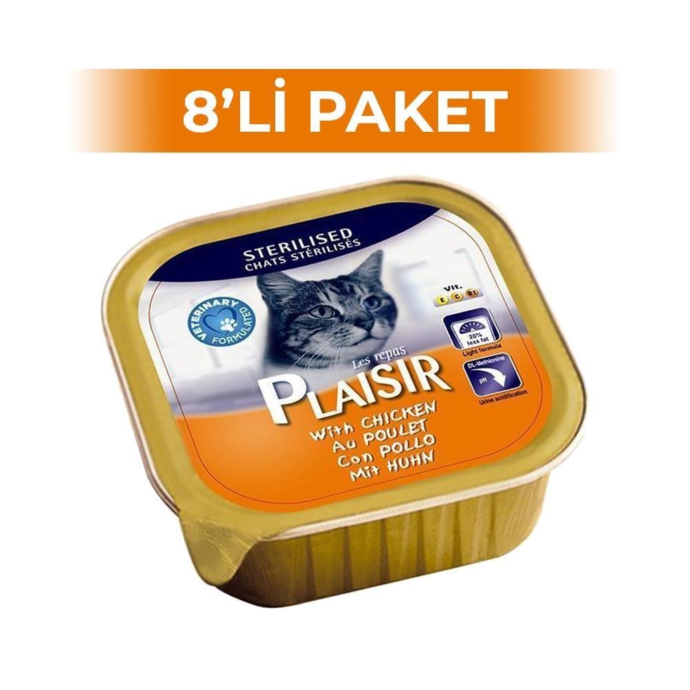 Plaisir Pate Tavuklu Kısırlaştırılmış Kedi Konservesi 100 gr 8 AdetPlaisir