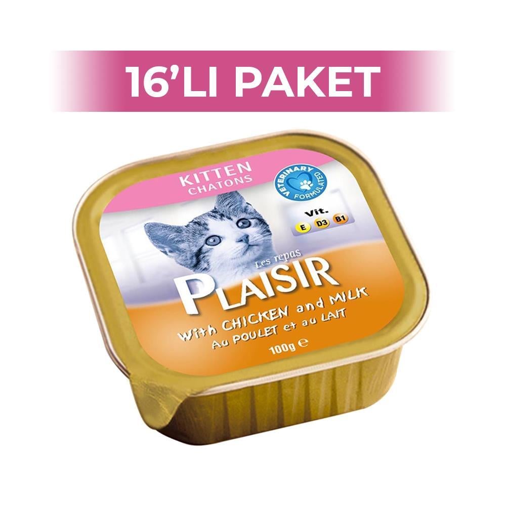 Plaisir Tavuklu&Sütlü Yaş Yavru Kedi Konservesi 100 gr 16 AdetPlaisir
