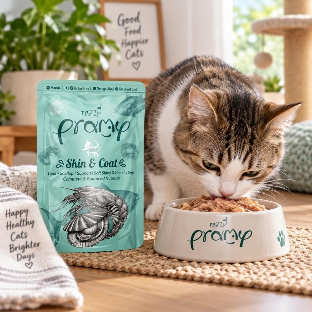 Pramy Skin Coat Jöle İçinde Karidesli, Deniz Taraklı ve Ton Balıklı Kedi Konservesi 70 grPramy