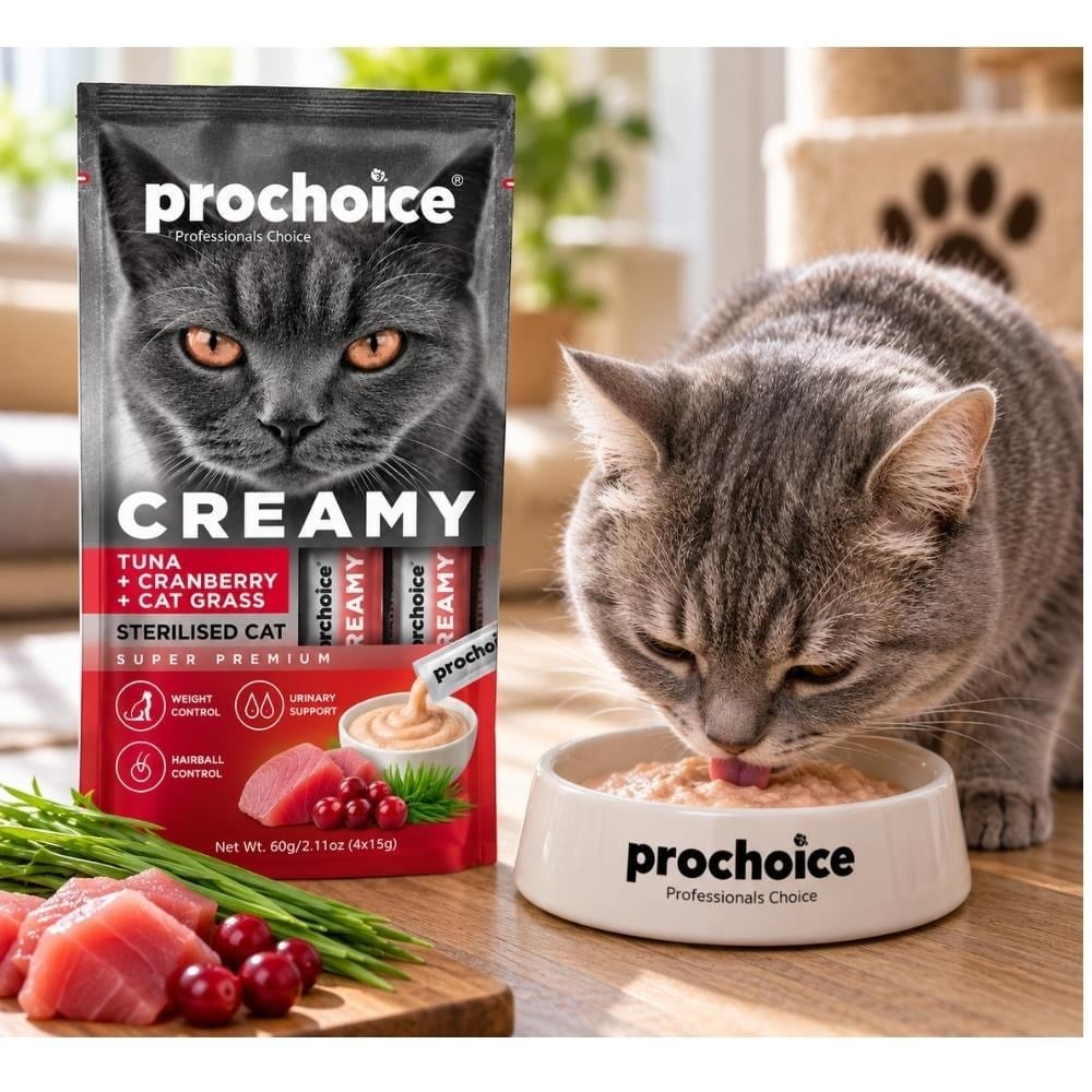 Prochoice Creamy Ton Balıklı, Kızılcıklı ve Kedi Otlu Kedi Krema Ödül Maması 4x15 grProchoice
