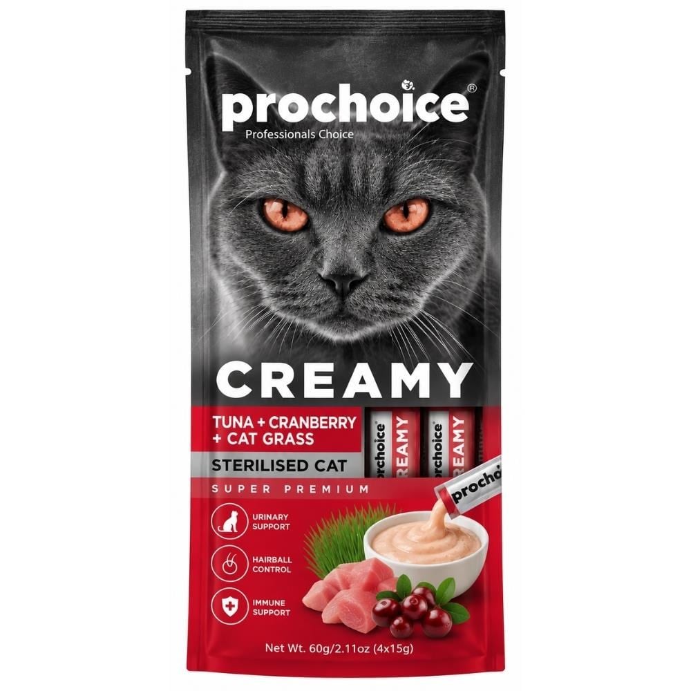 Prochoice Creamy Ton Balıklı, Kızılcıklı ve Kedi Otlu Kedi Krema Ödül Maması 4x15 grProchoice