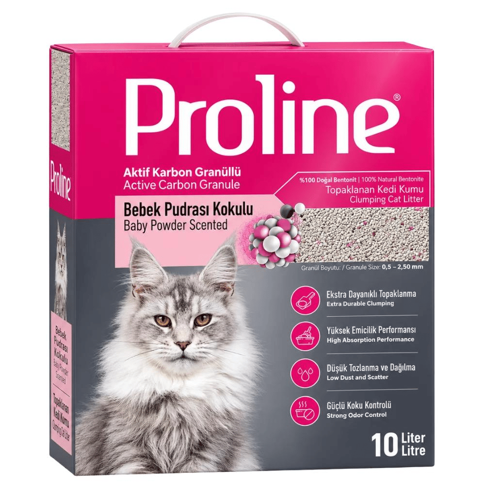 Proline Aktif Karbonlu Bebek Pudrası Kokulu Granüllü Bentonit Kedi Kumu 10 ltProline