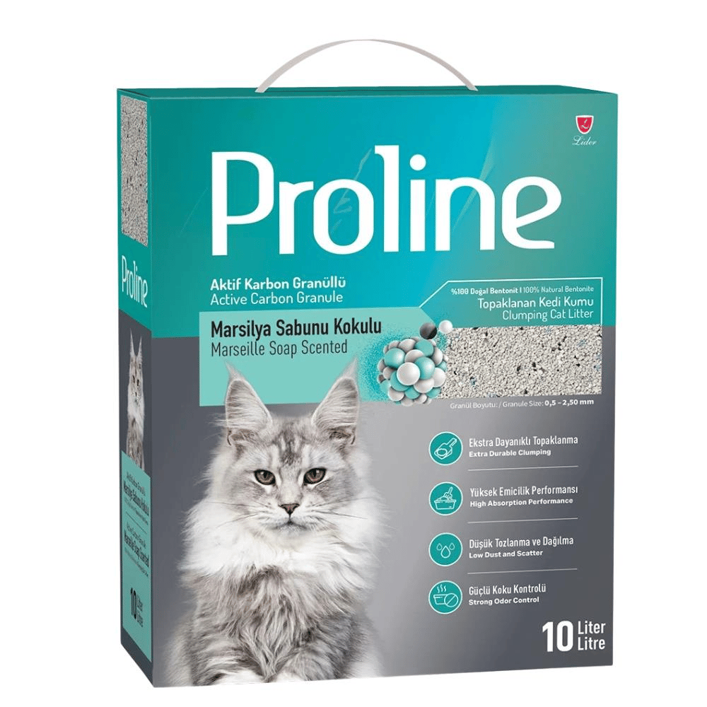 Proline Aktif Karbonlu Marsilya Sabunu Kokulu Bentonit Kedi Kumu 10 ltProline