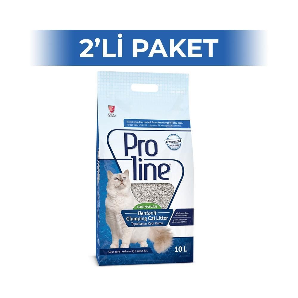 Proline Kokusuz Doğal İnce Taneli Topaklanan Kedi Kumu 10 lt 2 AdetProline