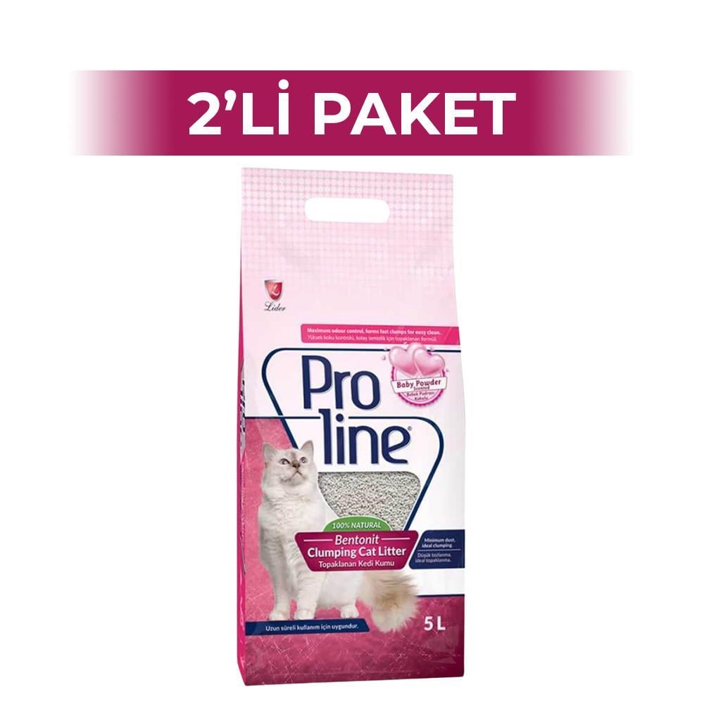 Proline Pudralı İnce Taneli Topaklaşan Bentonit Kedi Kumu 5 lt 2 AdetProline