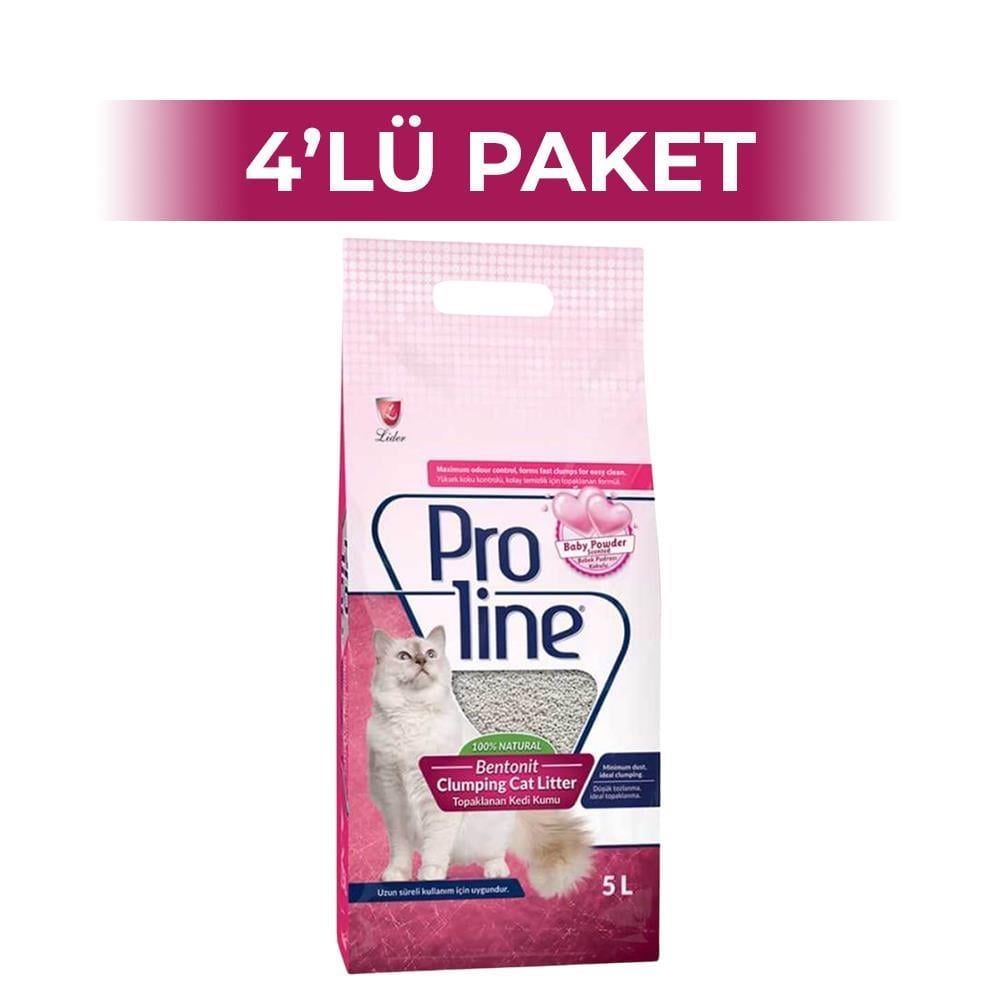 Proline Pudralı İnce Taneli Topaklaşan Bentonit Kedi Kumu 5 lt 4 AdetProline