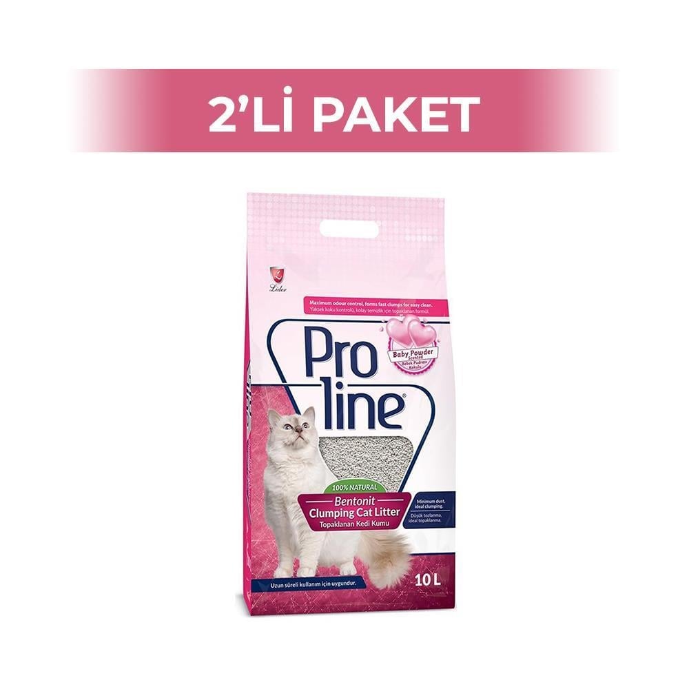 Proline Pudralı Topaklanan İnce Taneli Bentonit Kedi Kumu 10 lt 2 AdetProline