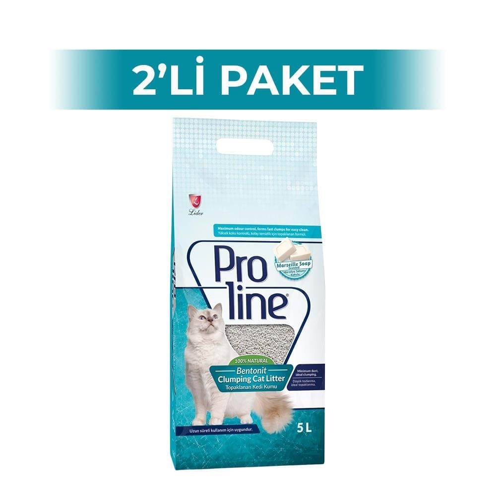 Proline Topaklanan İnce Taneli Marsilya Sabun Kokulu Bentonit Kedi Kumu 5 lt 2 AdetProline