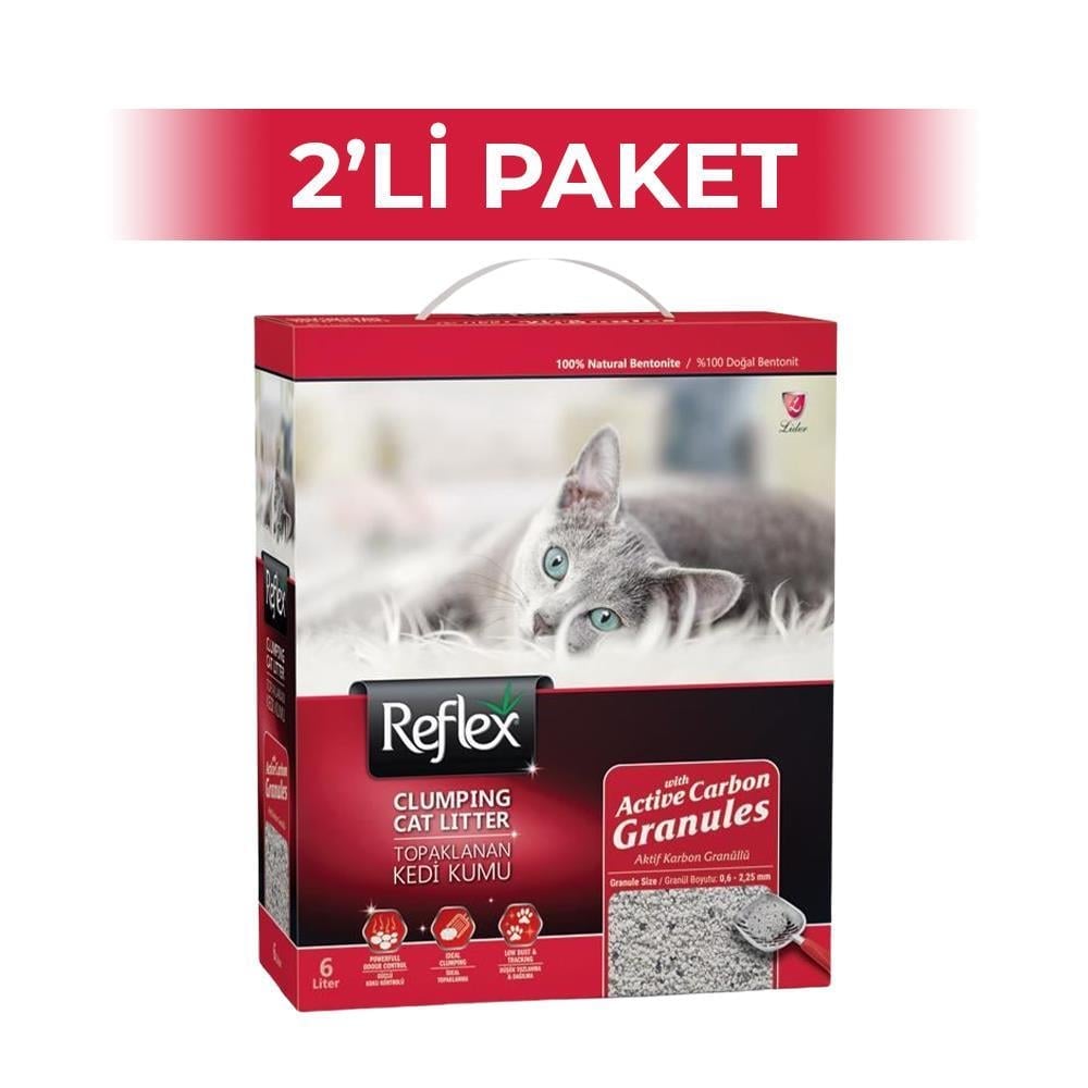 Reflex Aktif Karbon Granüllü Topaklanan Kedi Kumu 6 lt 2 AdetReflex