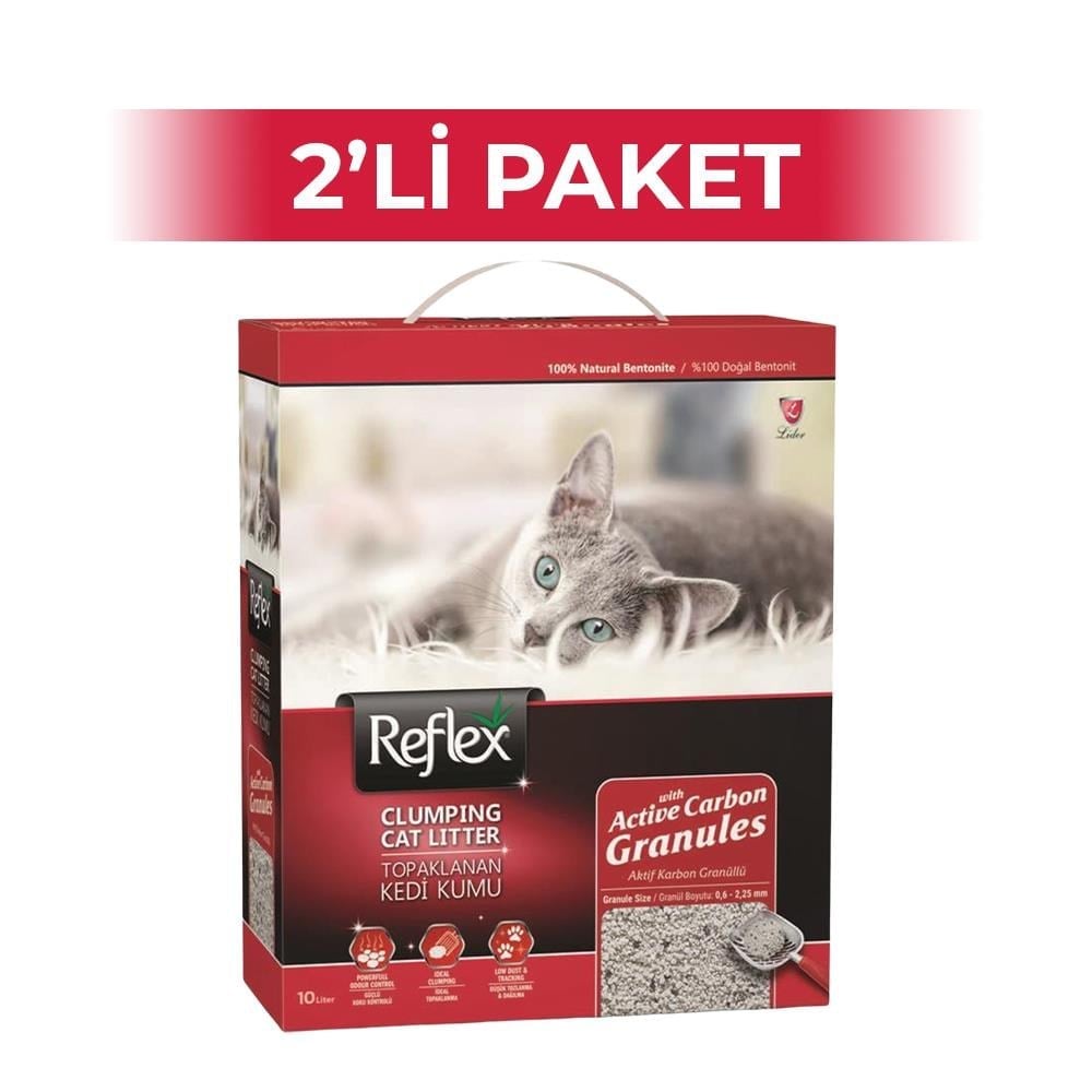 Reflex Aktif Karbon Granüllü Topaklanan Kedi Kumu 10 lt 2 AdetReflex