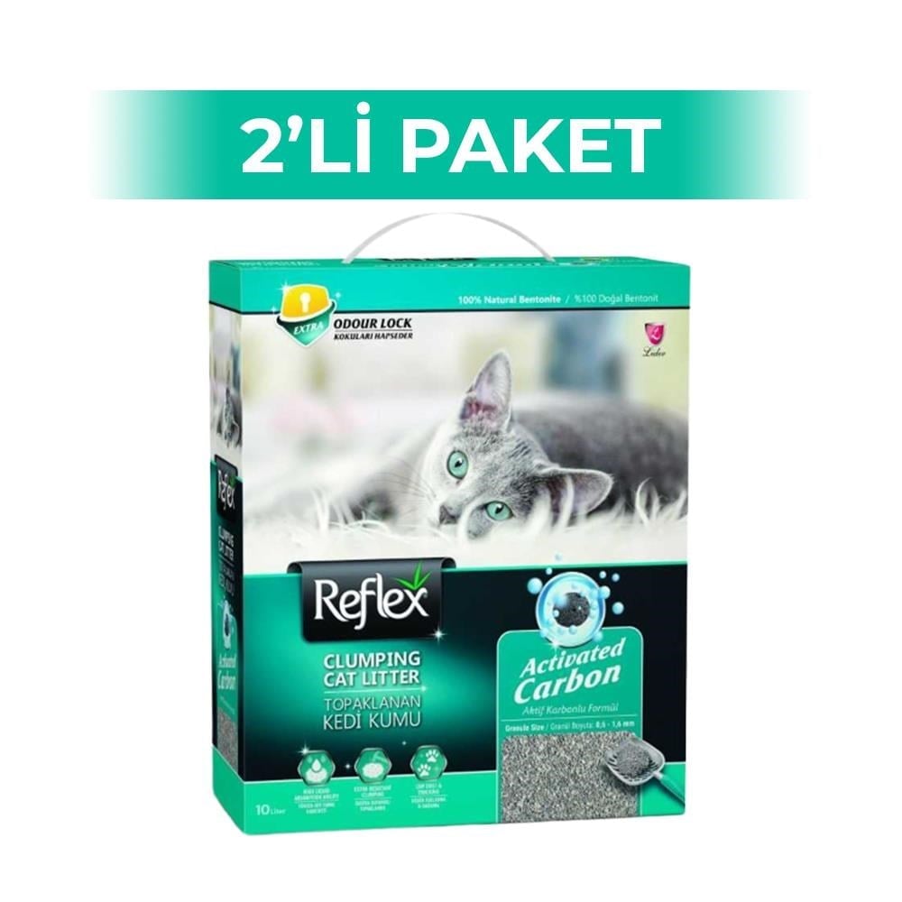Reflex Aktif Karbonlu Topaklanan Kedi Kumu 10 lt 2 AdetReflex