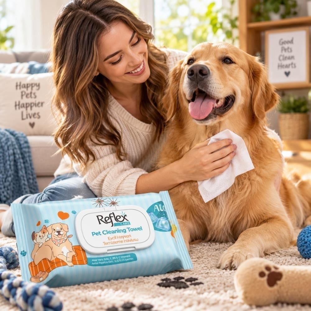 Reflex Care Alaçatı Ice Kokulu Kedi ve Köpekler İçin Çok Amaçlı Hijyenik Temizleme Mendili 50'liReflex
