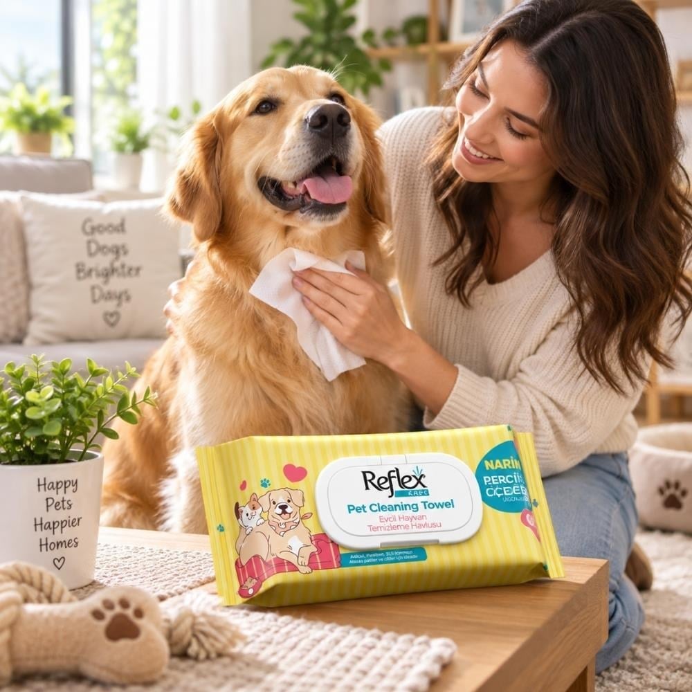 Reflex Care Nergis Kokulu Kedi ve Köpekler İçin Çok Amaçlı Hijyenik Temizleme Mendili 50'liReflex
