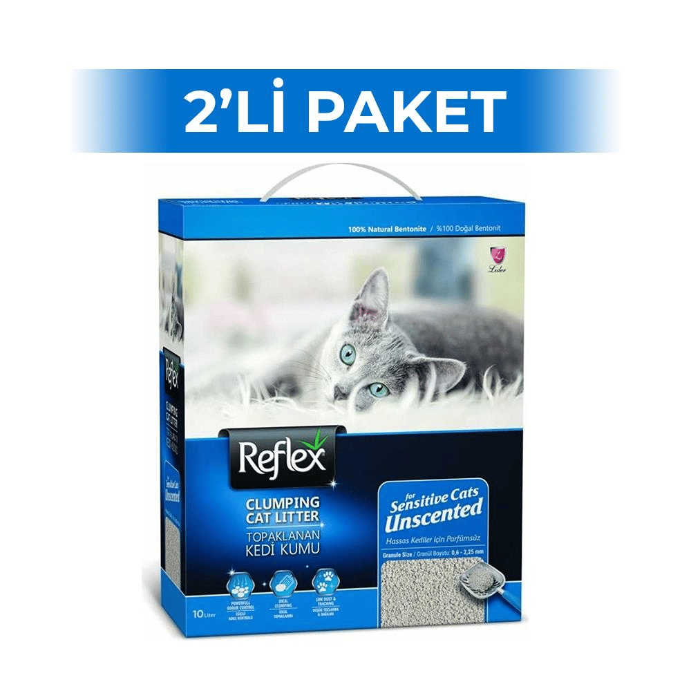Reflex Hassas Kediler için Kokusuz Süper Hızlı Topaklanan Kedi Kumu 10 lt 2 AdetReflex
