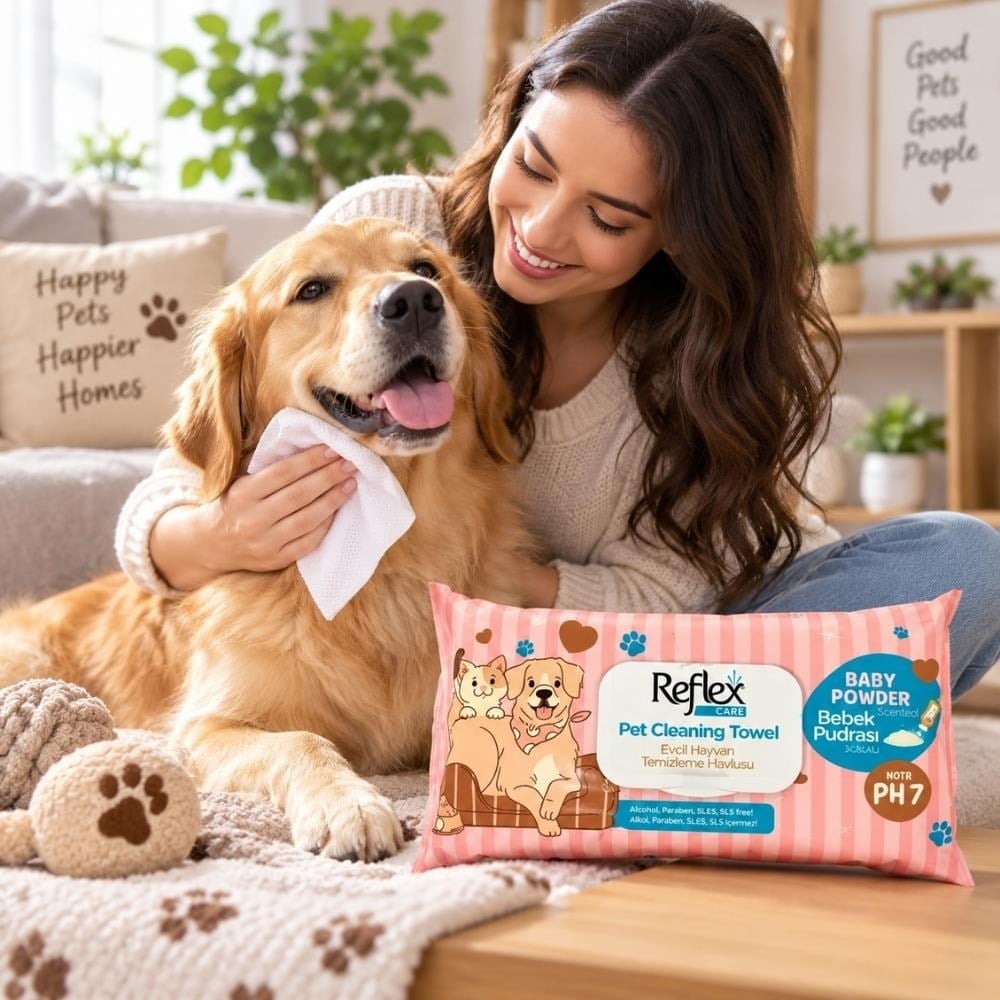 Reflex Kedi ve Köpekler İçin Çok Amaçlı Hijyenik Temizleme Mendili 50'liReflex