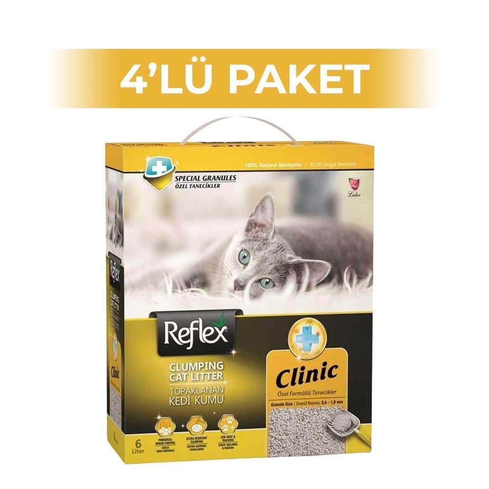Reflex Klinik Özel Tanecik Formüllü Süper Hızlı Topaklanan Kedi Kumu 6 lt 4 AdetReflex