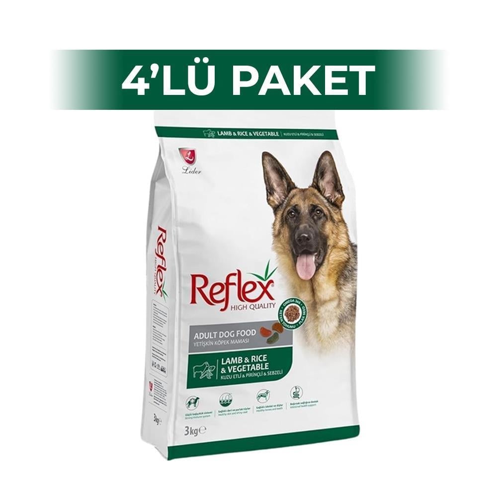 Reflex Kuzulu Etli ve Sebzeli Yetişkin Kuru Köpek Maması 3 kg 4 AdetReflex