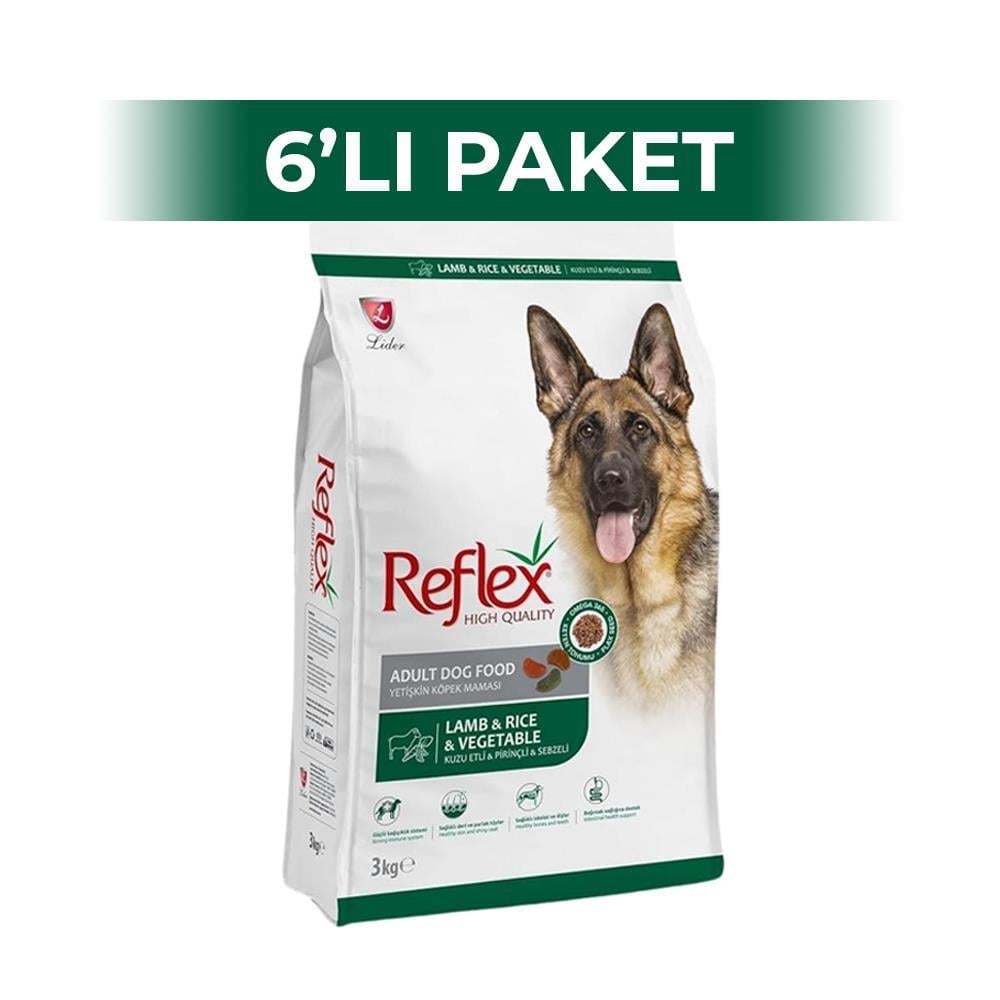 Reflex Kuzulu Etli ve Sebzeli Yetişkin Kuru Köpek Maması 3 kg 6 AdetReflex