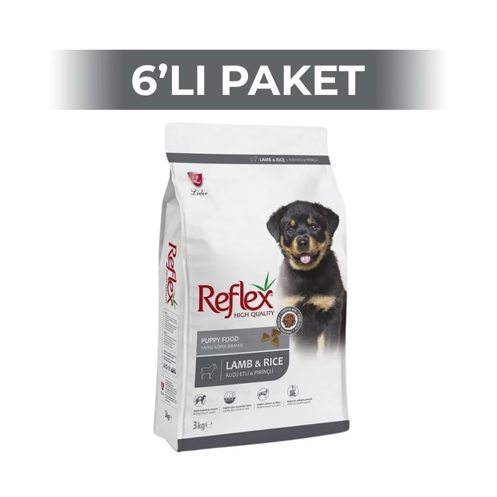 Reflex Kuzulu ve Pirinçli Yavru Köpek Maması 3 Kg 6 AdetReflex