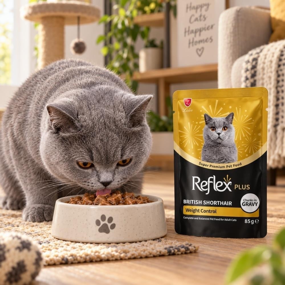 Reflex Plus British Shorthair Kilo Kontrolü Destekleyici Sos İçinde Yetişkin Yaş Kedi Maması 85 grReflex Plus