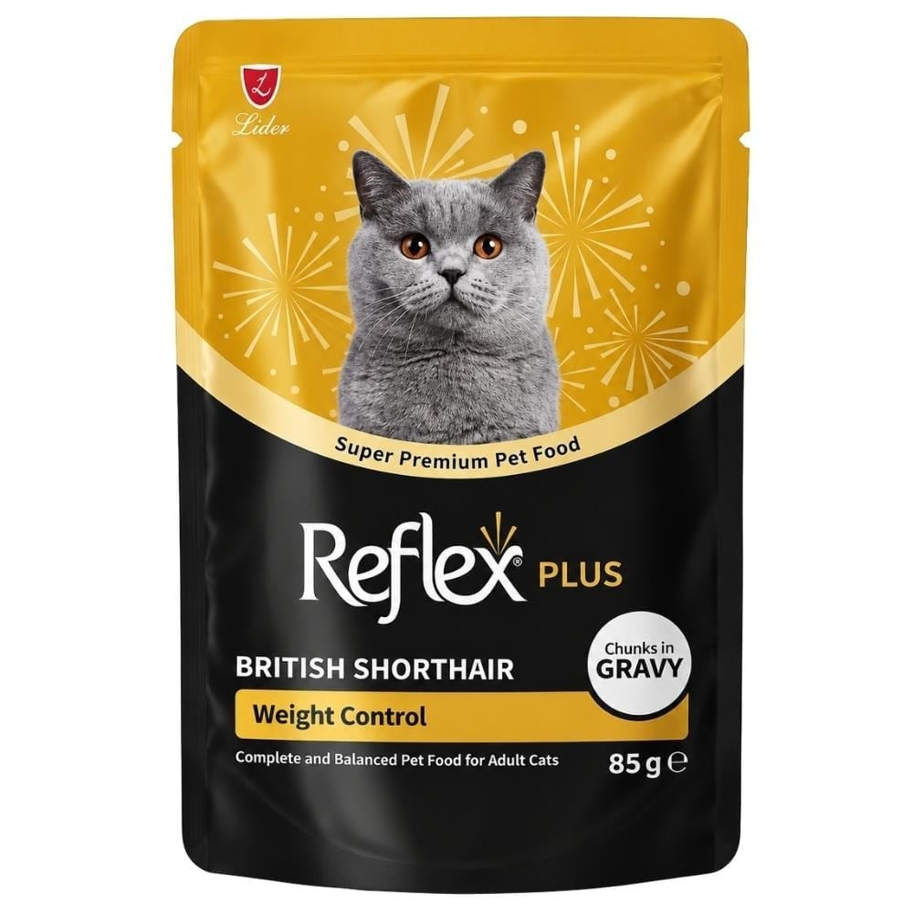 Reflex Plus British Shorthair Kilo Kontrolü Destekleyici Sos İçinde Yetişkin Yaş Kedi Maması 85 grReflex Plus