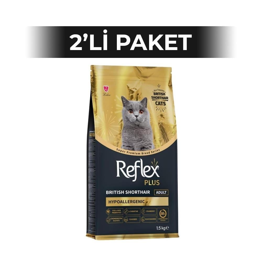 Reflex Plus British Shorthair Tavuklu ve Kızılcıklı Yetişkin Kedi Maması 1,5 kg 2 AdetReflex Plus