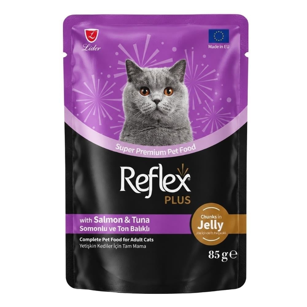 Reflex Plus Jöle İçinde Somonlu ve Ton Balıklı Yetişkin Yaş Kedi Maması 85 grReflex Plus
