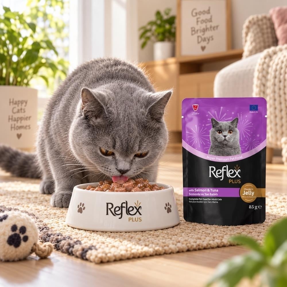 Reflex Plus Jöle İçinde Somonlu ve Ton Balıklı Yetişkin Yaş Kedi Maması 85 grReflex Plus