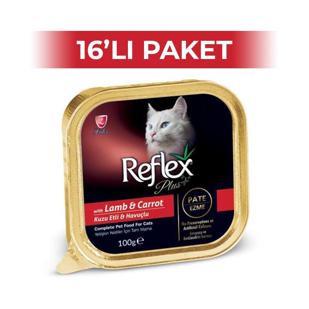 Reflex Plus Kuzu ve Havuçlu Kedi Pate 100 gr 16 AdetReflex Plus