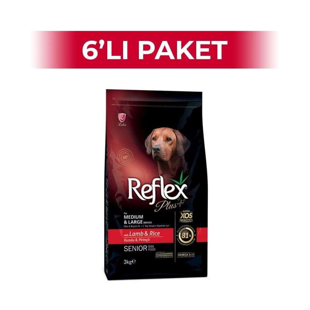 Reflex Plus Orta ve Büyük Irk Kuzulu +7 Yaşlı Köpek Maması 3 kg 6 AdetReflex Plus