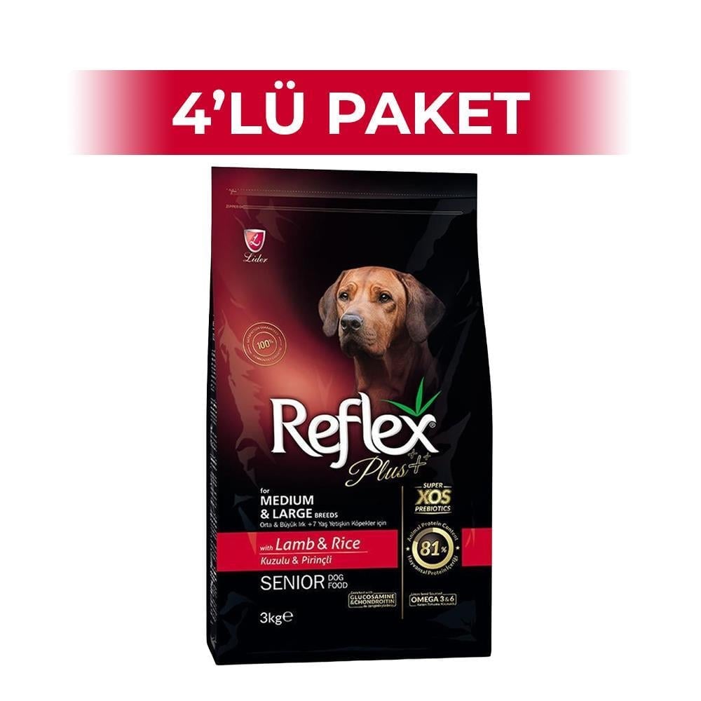Reflex Plus Orta ve Büyük Irk Kuzulu +7 Yaşlı Köpek Maması 3 kg 4 AdetReflex Plus