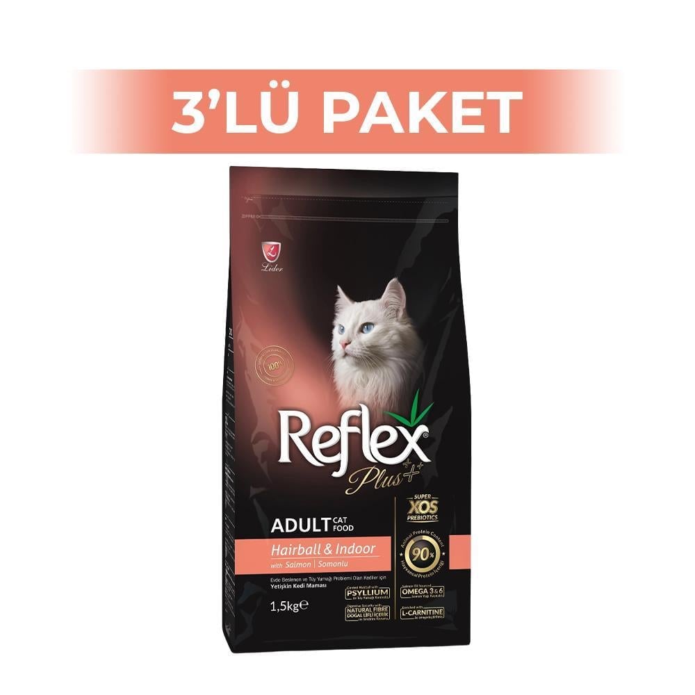 Reflex Plus Somonlu Hairball Yetişkin Kedi Maması 1,5 kg 3 AdetReflex Plus