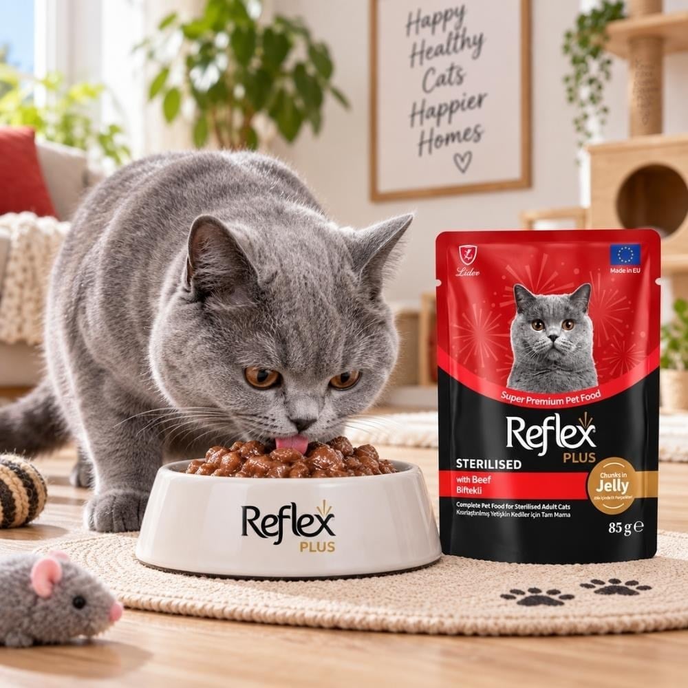 Reflex Plus Sos İçinde Parça Biftek Etli Kısırlaştırılmış Kedi Konservesi 85 grReflex Plus
