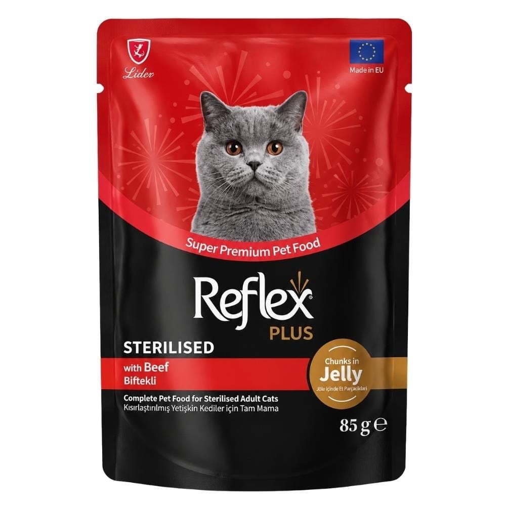 Reflex Plus Sos İçinde Parça Biftek Etli Kısırlaştırılmış Kedi Konservesi 85 grReflex Plus