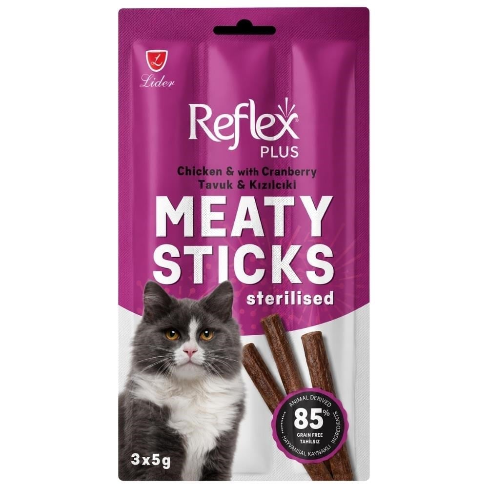 Reflex Plus Tavuk ve Kızılcıklı Kısırlaştırılmış Kedi Ödül Çubuğu 15 gr 3'lüReflex Plus