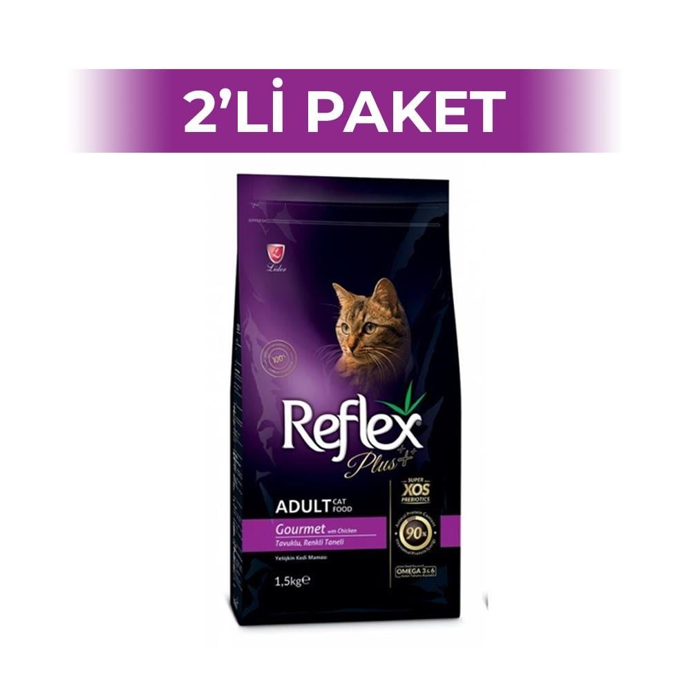 Reflex Plus Tavuklu Renkli Taneli Yetişkin Kedi Maması 1,5 kg 2 AdetReflex Plus