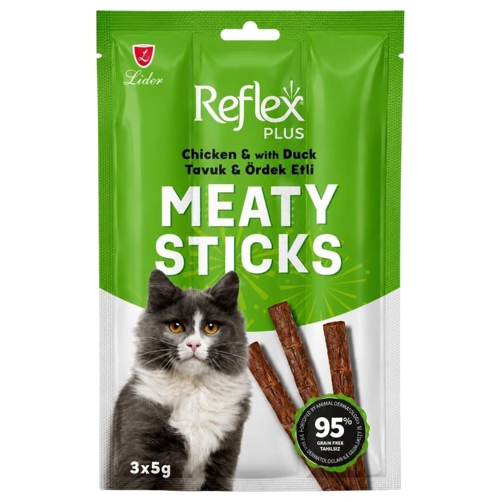 Reflex Plus Tavuklu ve Ördek Etli Tahılsız Kedi Ödül Çubuğu 15 gr 3'lüReflex Plus