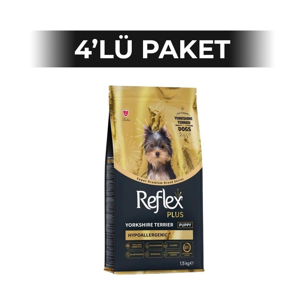 Reflex Plus Yorkshire Terrier Hypoallergenic Tavuklu Yavru Köpek Maması 1,5 kg 4 AdetReflex Plus