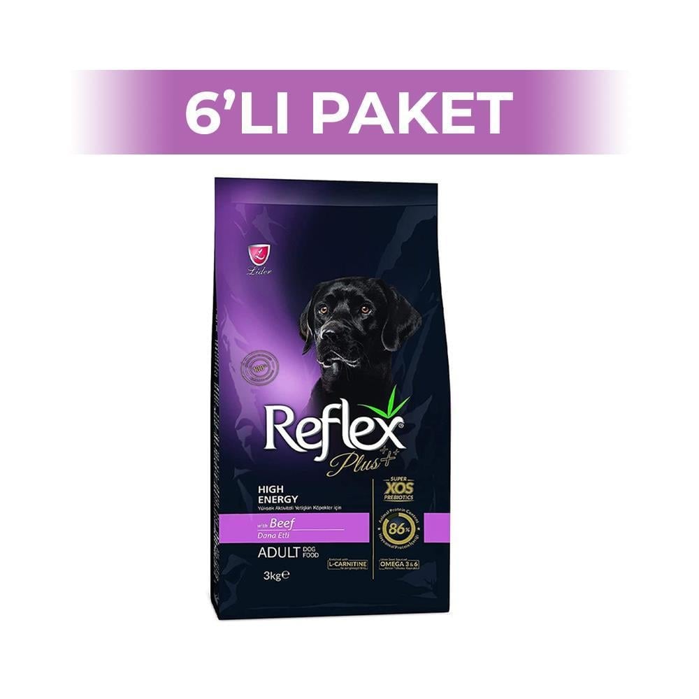 Reflex Plus Yüksek Enerjili Biftekli Yetişkin Köpek Maması 3 kg 6 AdetReflex Plus