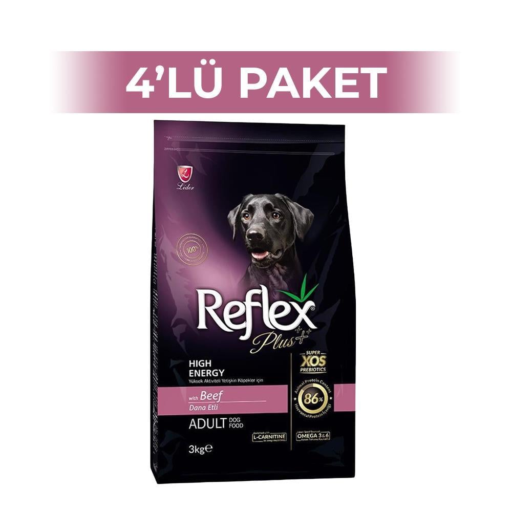 Reflex Plus Yüksek Enerjili Biftekli Yetişkin Köpek Maması 3 kg 4 AdetReflex Plus